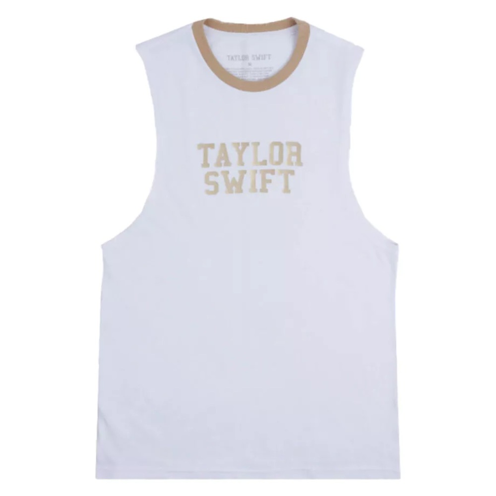 Taylor Swift White and Gold Muscle Tee